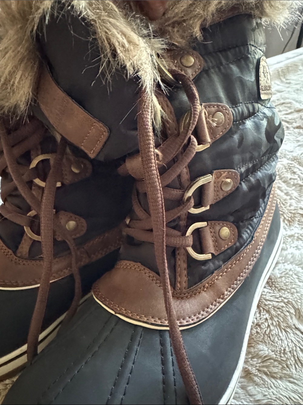 Women’s Brown and Black Faux-Fur Lace-Up Winter Boot - Picture 4 of 9